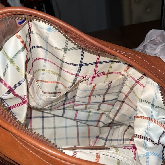 Coach XL Bleecker Tattersall Burnished leather bucket duffle bag, Cognac - Picture 8 of 10